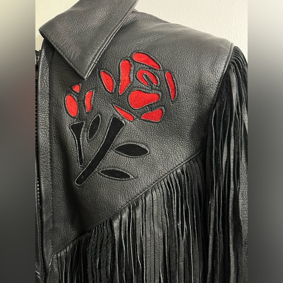 Woman’s Leather Gallery Fringed Motorcycle Biker Jacket size medium - Picture 2 of 14